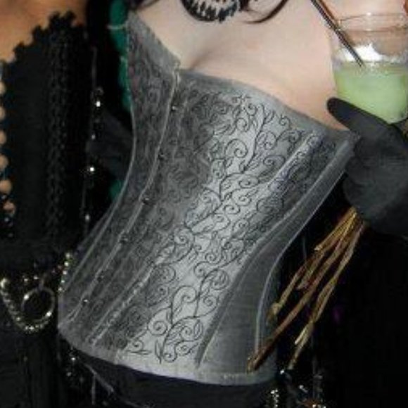 Burleska Silver Swirl Silk Taffeta Overbust Corset- Size 24in - Picture 6 of 12
